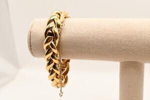 Vintage Ciner Gold Tone Chunky Braided Woven Link Bracelet Safety Chain